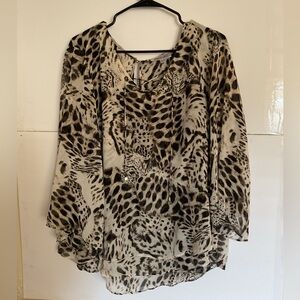 Jennifer Lopez Leopard Print Blouse - Black and Cream